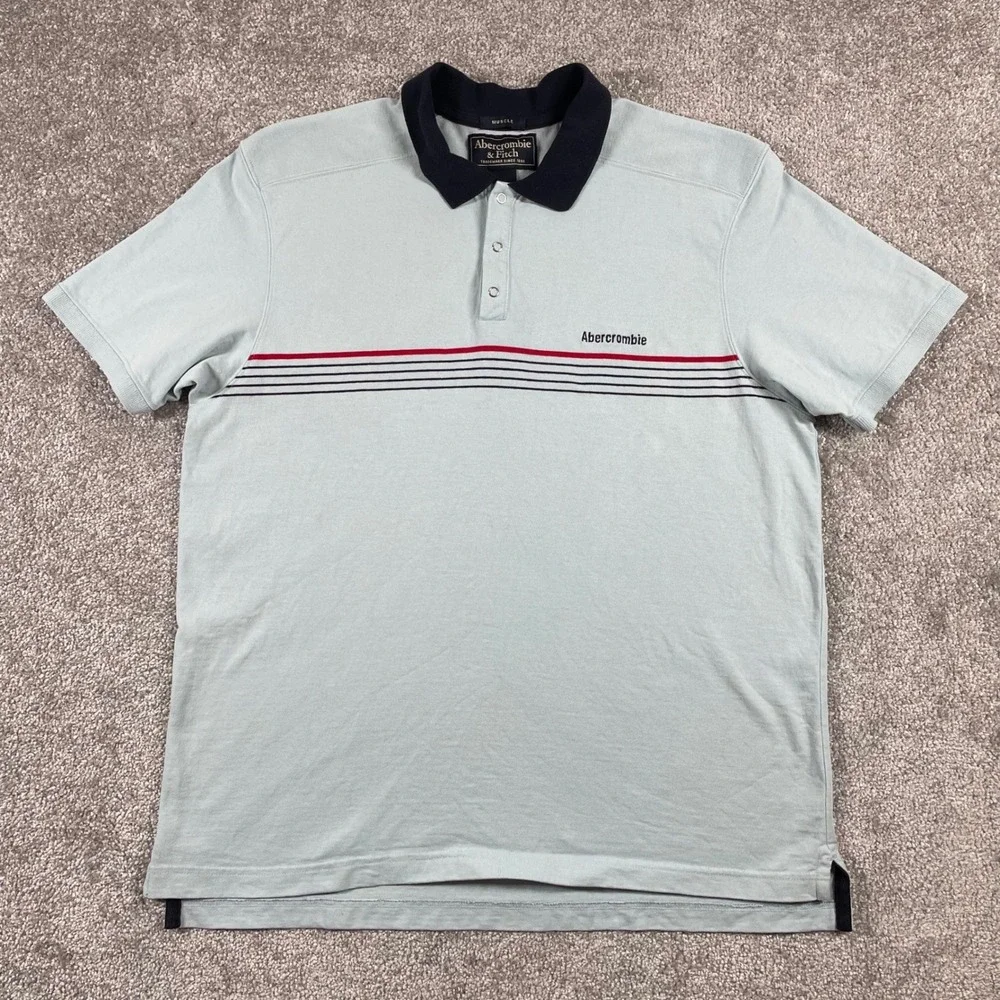 Abercrombie Fitch Polo Shirt Mens Large Muscle Fit Snap Button Y2K Retro Striped